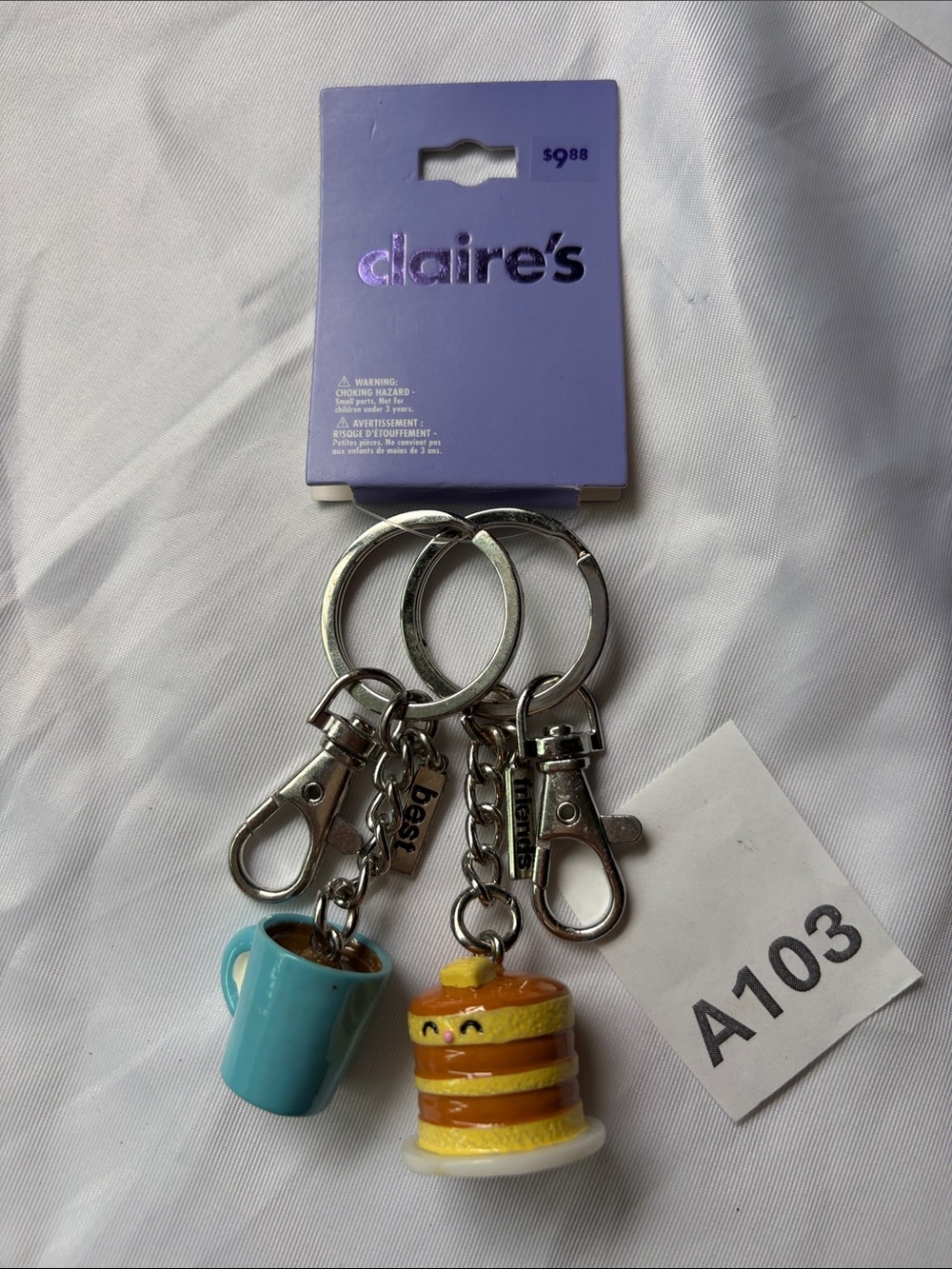 Claire's Blue Mug and Yellow Pancake Charm Keychain Set